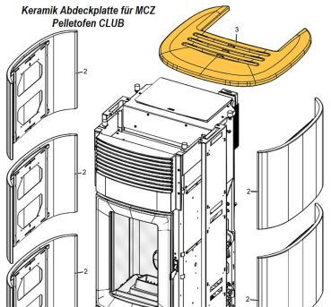 Keramik Abdeckplatte für MCZ Pelletofen CLUB, Art.Nr. 412520091000-X