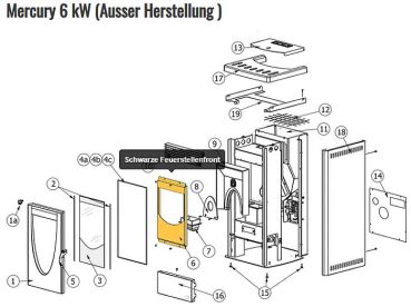 Preview: 43640425 Schwarze Feuerstellenfront für Mercury 6 kW, Omega '05, Planet '05, Saturn '05