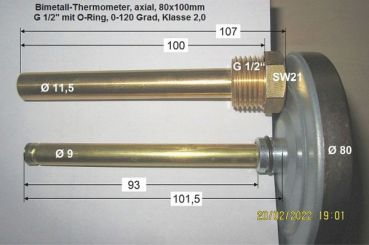 Thermometer Ø80mm - Tauchhülse 100mm