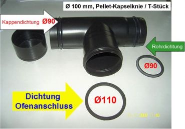 Ø 100 mm, Pellet-Kapselknie / T-Stück