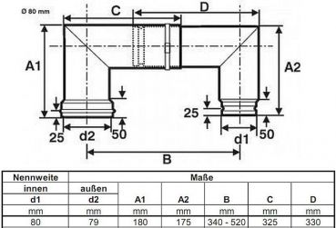Preview: Ø 80 mm, Pellet-Doppelbogen zweiteilig, ausziehbar, drehbar