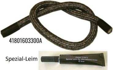 4120106 Dichtung Ø 5 mm, 3 Meter mit 1x Spezial-Leim für Glasscheibe Feuerraumtür