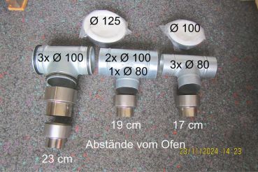 Preview: Warmluftanschluss-Set an MCZ Ø60 mit T-Stück 3xØ80mm