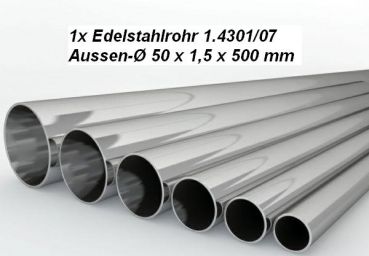 1 Stück Edelstahlrohr 1.4301/07 Aussen-Ø 50 x 1,5 x 500 mm