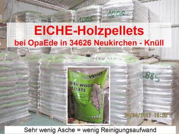 EICHE-Pellets, Sackware 6mm, Palette = 975 kg (65 Säcke je 15 kg) - begrenzte Mengen