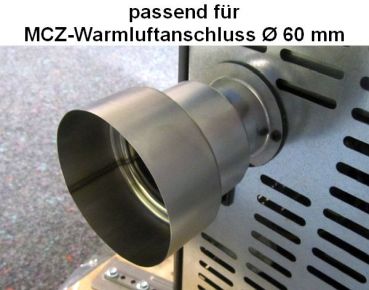 Reduzierung 100/60mm weit/eng, rostfrei, Blechstärke 0,3 mm, u.a. für MCZ