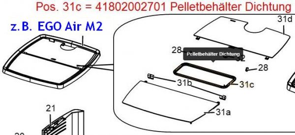 Pelletbehälter Dichtung 41802002701 für MCZ Pelletöfen M2, M2+ und M3