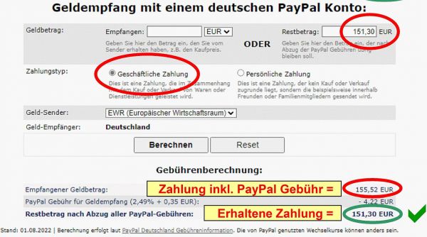 PayPal - Gebührenrechner