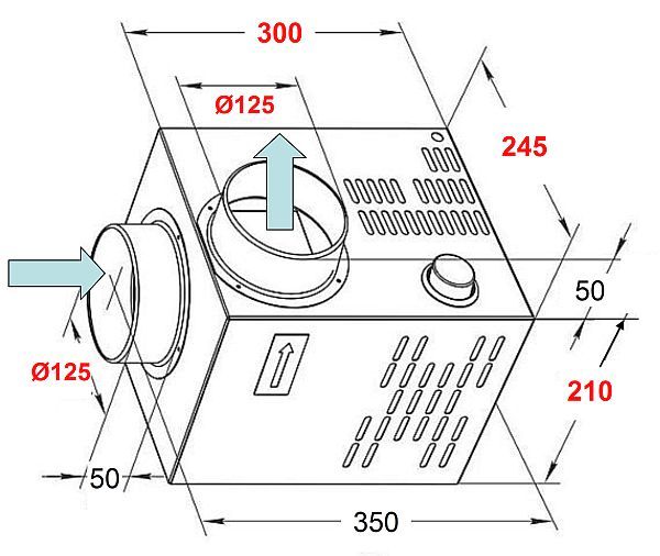 Kaminlüfter KAM125 mm, 400 m³/h, optional mit Anschluß-Stutzen